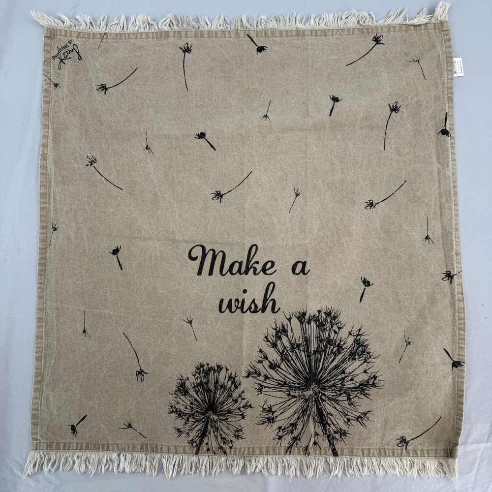 Primitives by Kathy Make A Wish Dandelion Cotton Dish Towel Tan Fringed 28x28
